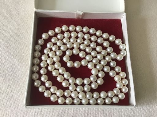 Vintage Knotted Long Length 6mm Cultured Pearl Necklace Boxed