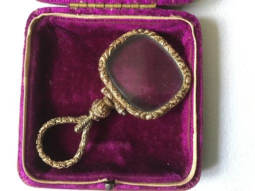 Antique Gilt Metal Chased Glass Quizzer