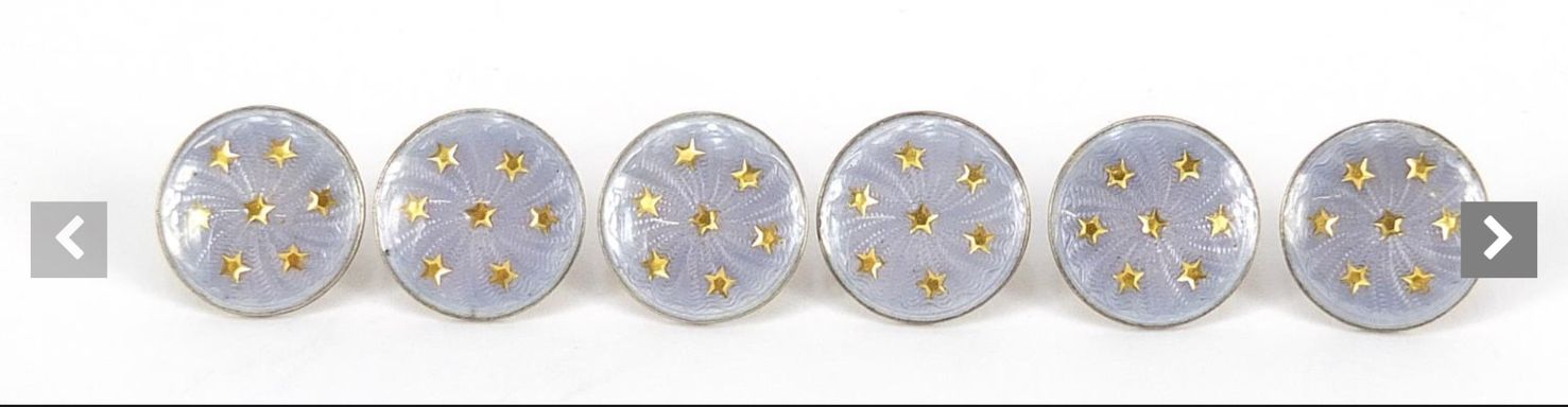 Vintage Set Of Six Enamel Dress Buttons